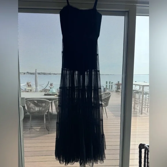 Alice + Olivia Black Pleated Tulle Midi Dress w/ Romper Lining Size 8 NWT $695 - Picture 3 of 11